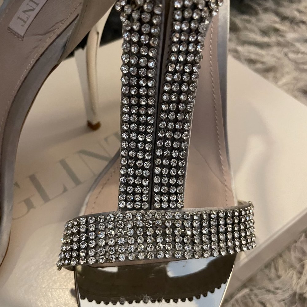 Silver Tstrap Rhinestone Heels - Picture 3 of 6